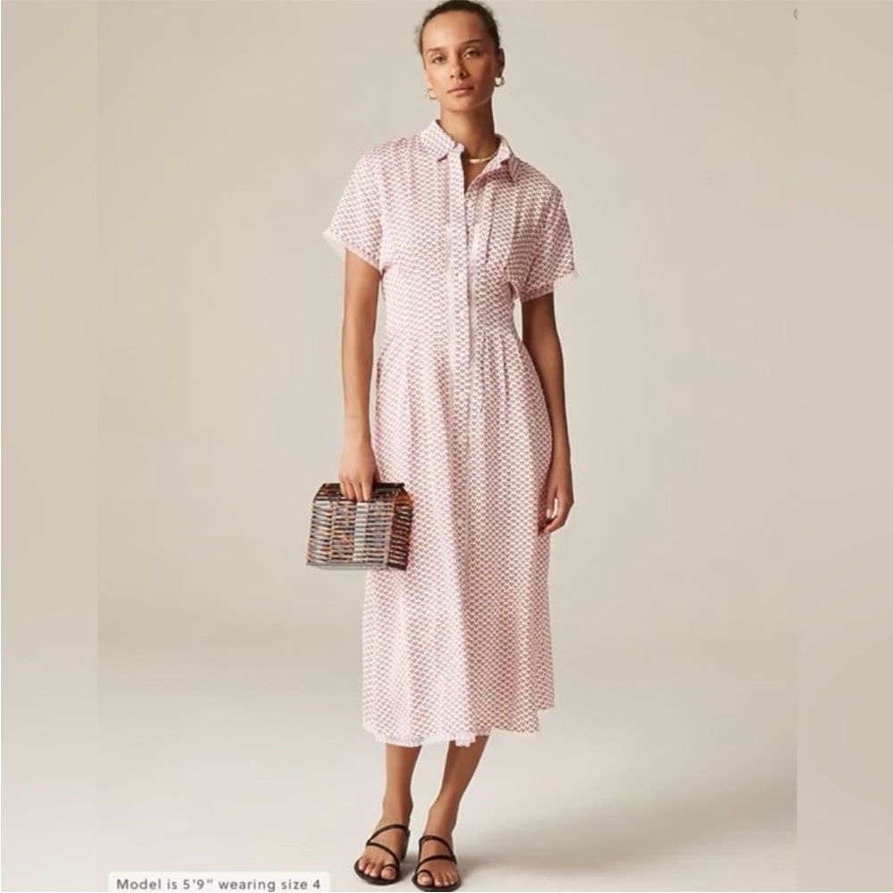 🍓 J. Crew Ditsy Floral Wren Button Front Lace Detailed Edge Midi Shirt Dress 14